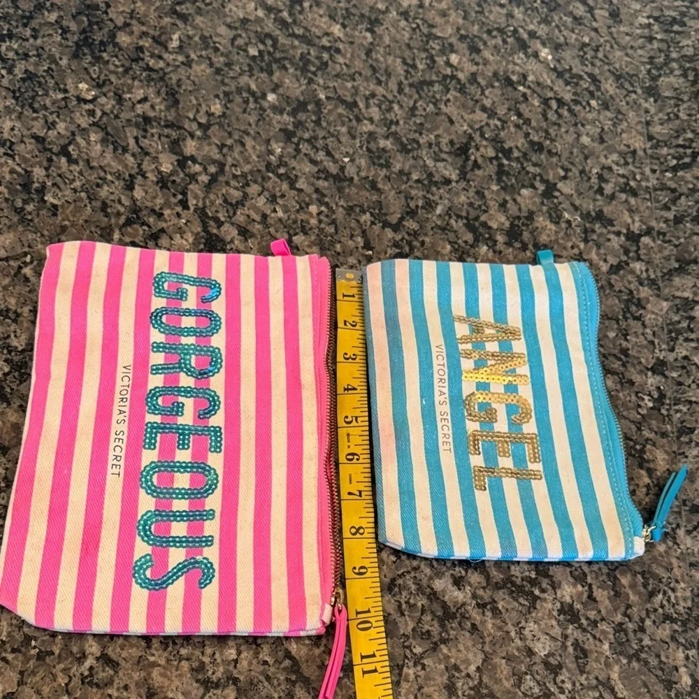 Victoria's Secret Pink and Blue Striped sequins Pouches